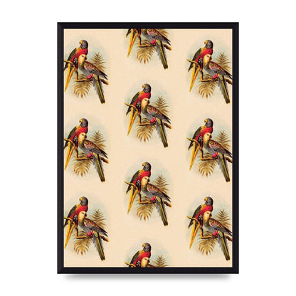 Vintage Style Tropical Parrot Pattern Art For The Home - A3 framed