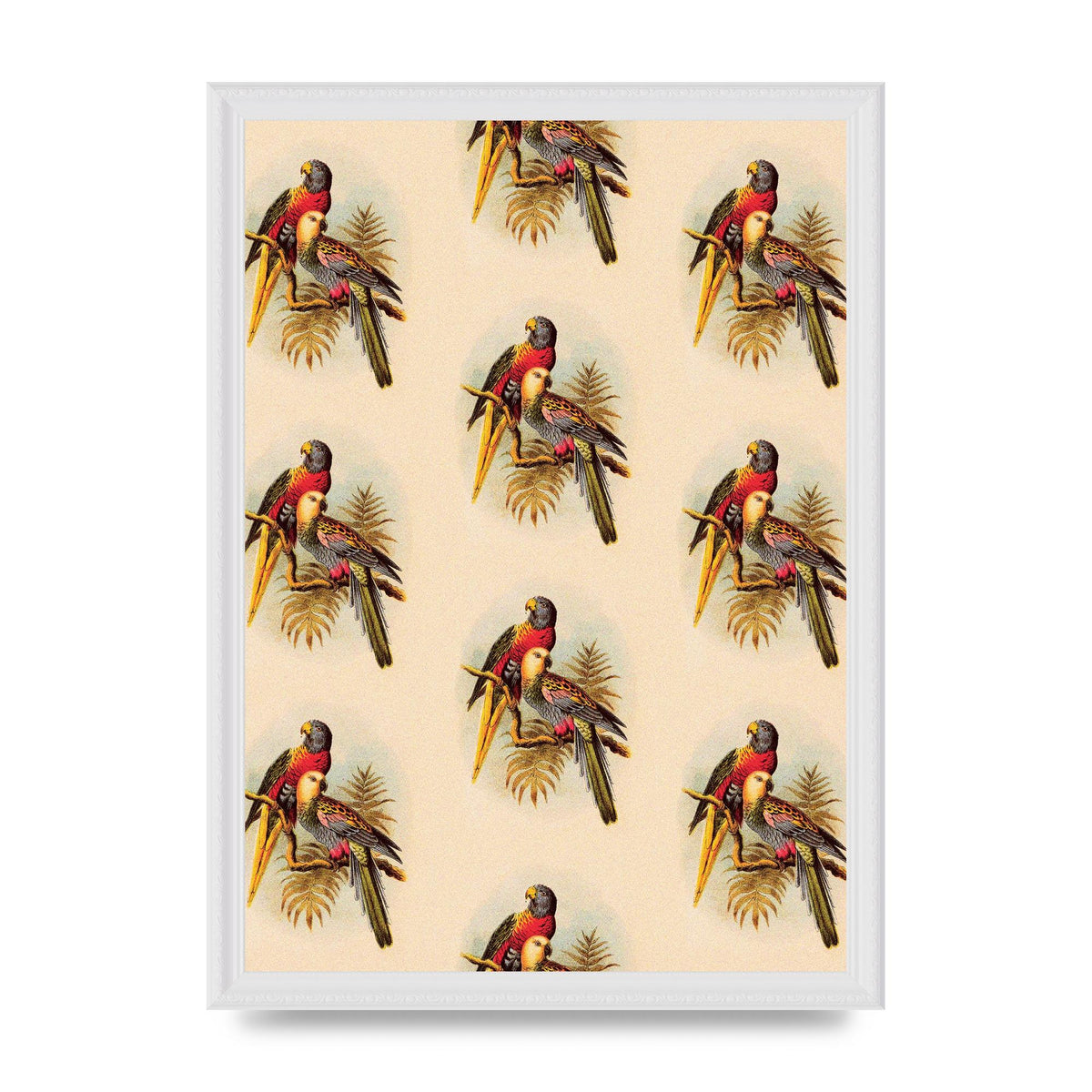 Vintage Style Tropical Parrot Pattern Art For The Home - A3 framed