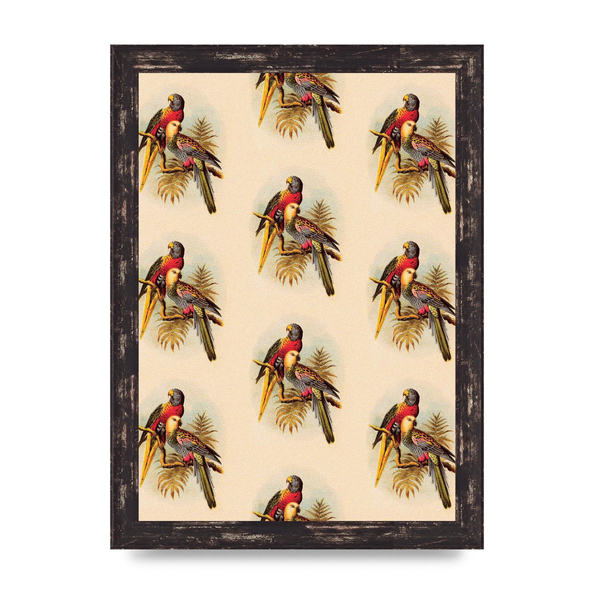Vintage Style Tropical Parrot Pattern Art For The Home - A4 framed