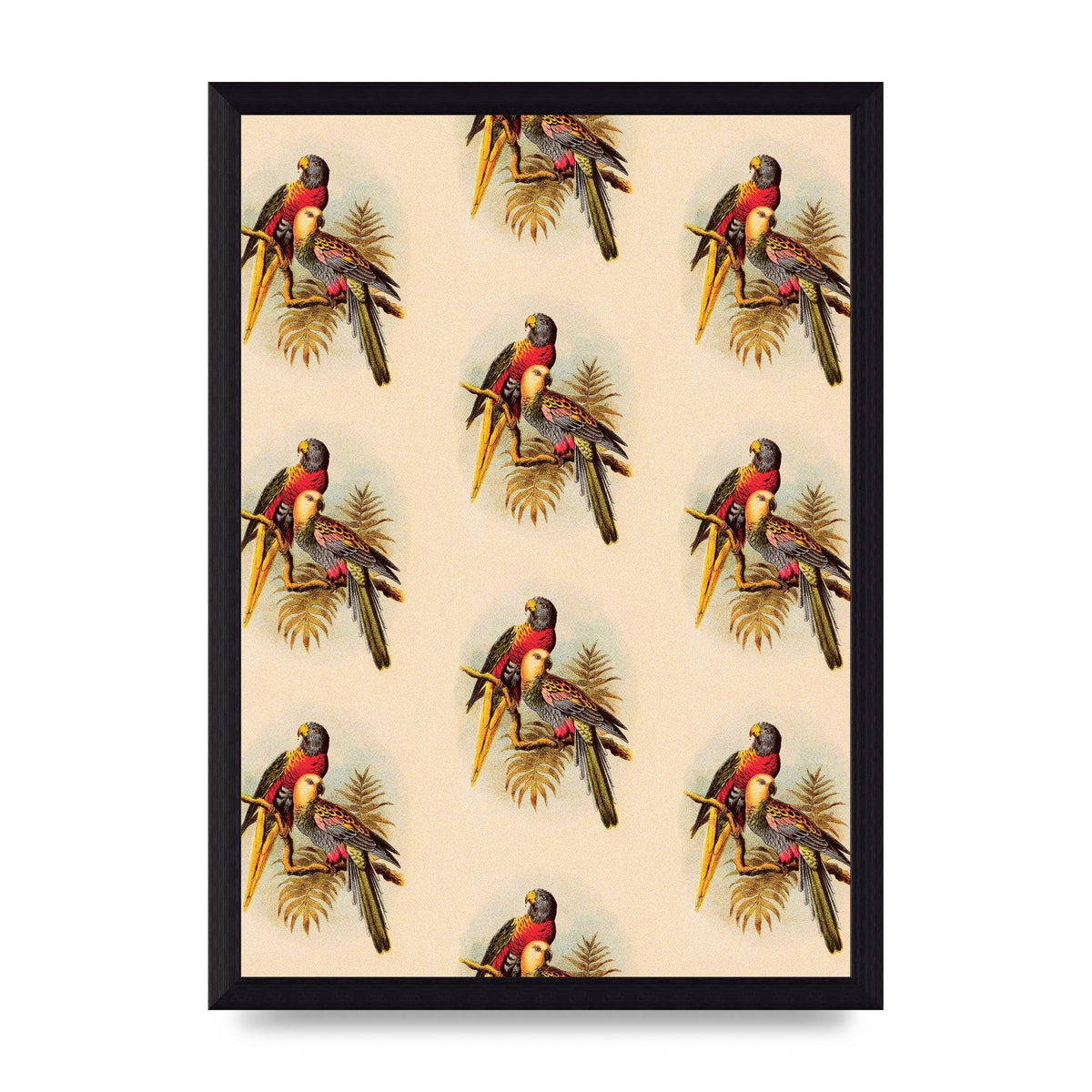 Vintage Style Tropical Parrot Pattern Art For The Home - A4 framed