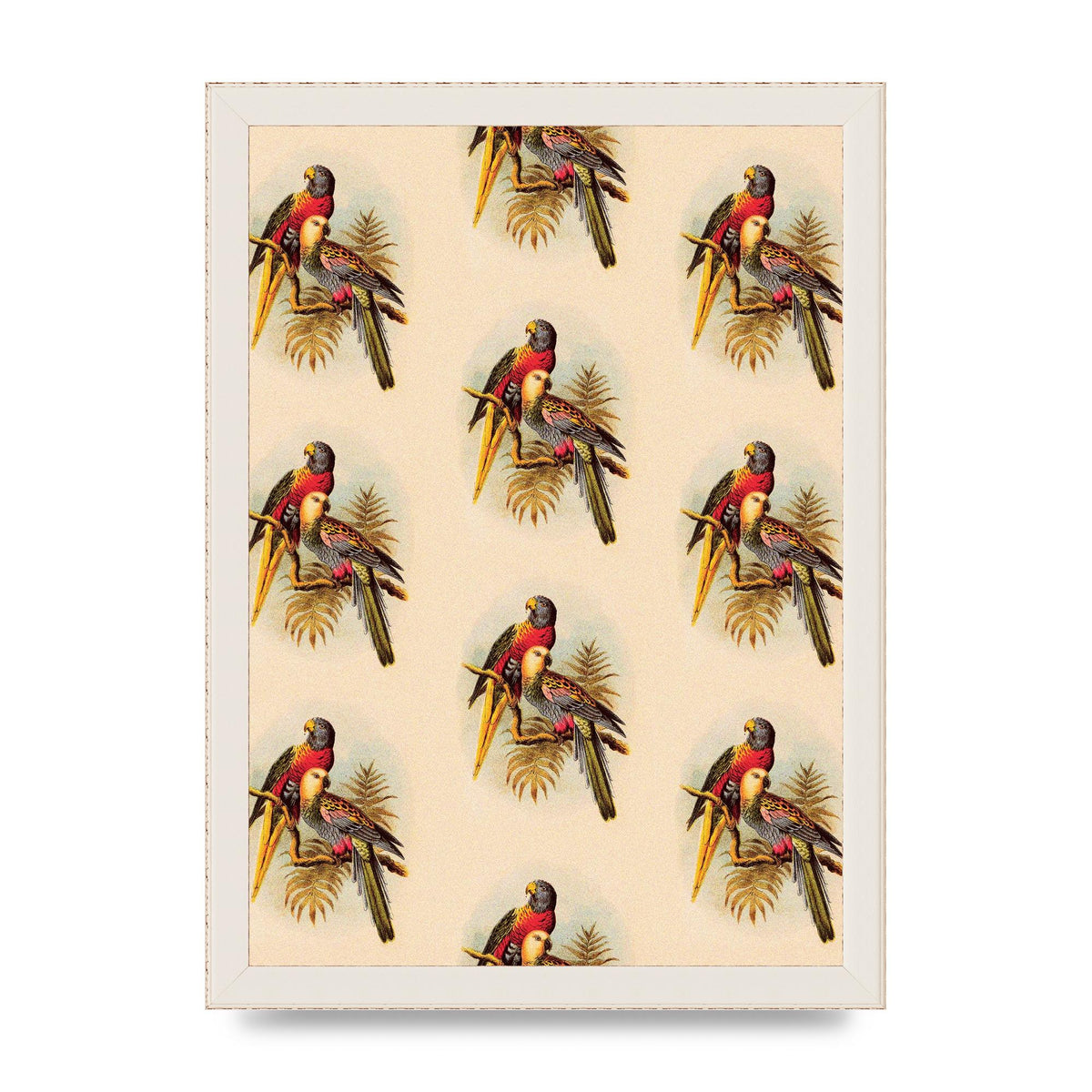 Vintage Style Tropical Parrot Pattern Art For The Home - A4 framed