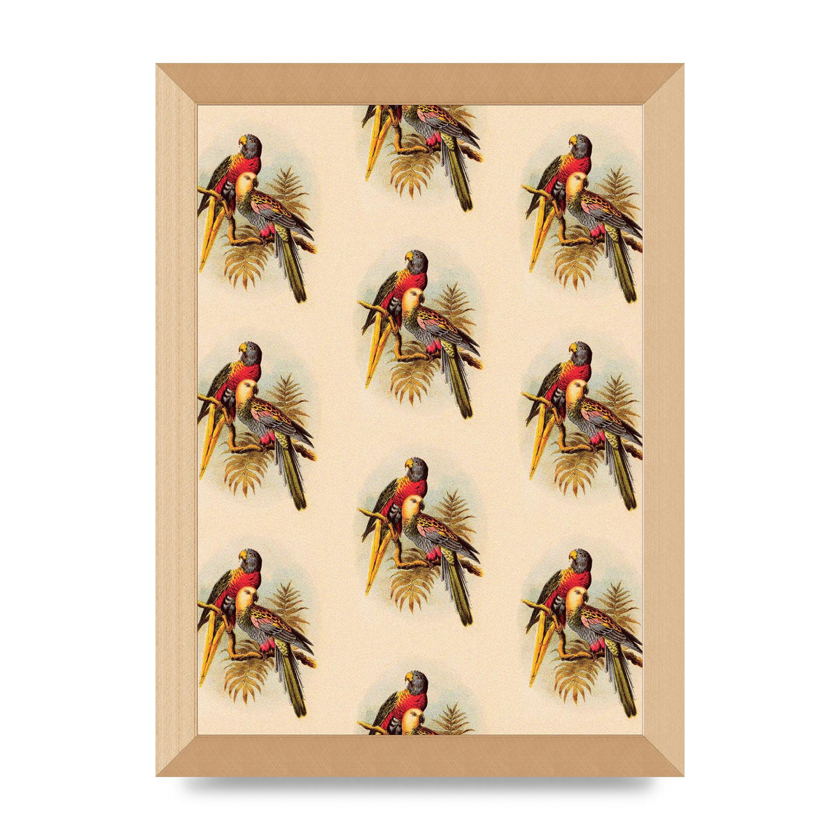 Vintage Style Tropical Parrot Pattern Art For The Home - A4 framed