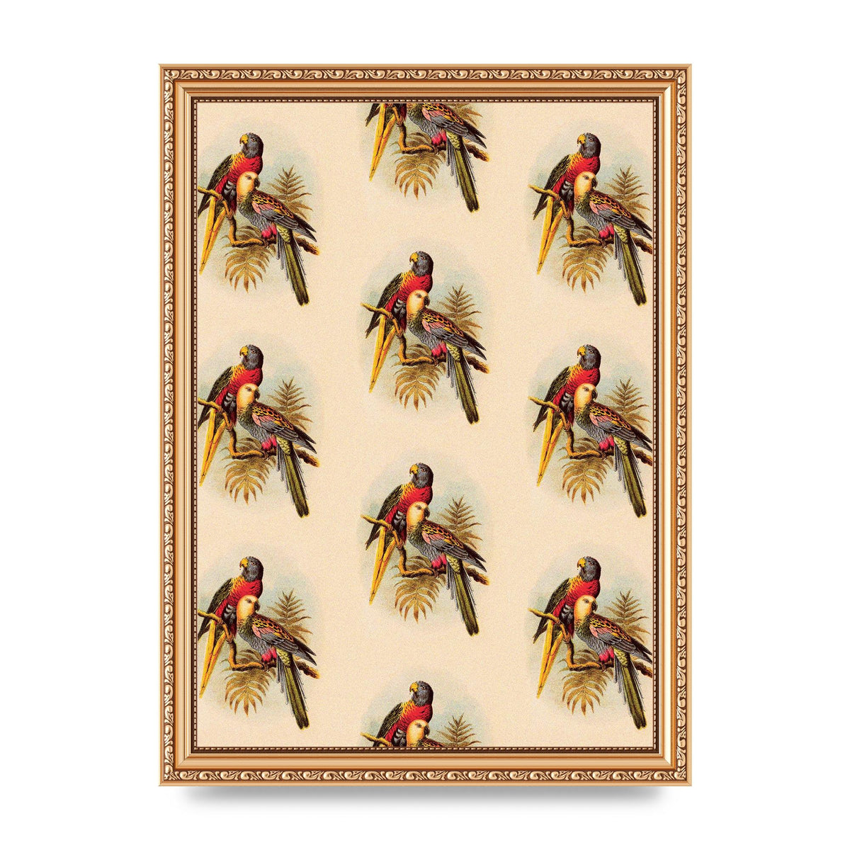 Vintage Style Tropical Parrot Pattern Art For The Home - A4 framed