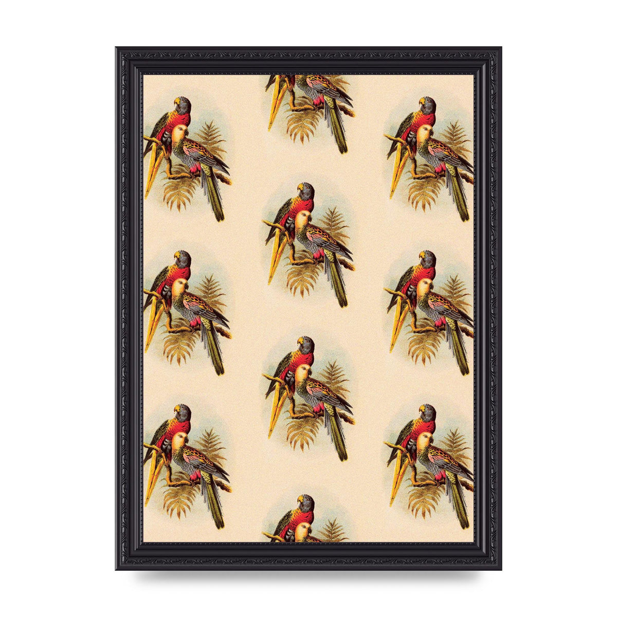 Vintage Style Tropical Parrot Pattern Art For The Home - A4 framed