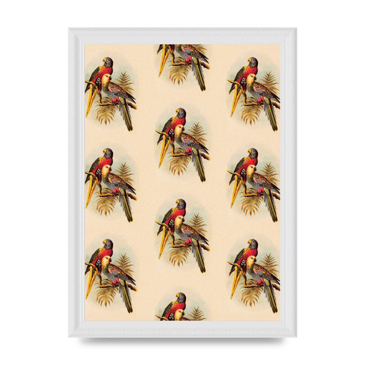 Vintage Style Tropical Parrot Pattern Art For The Home - A4 framed