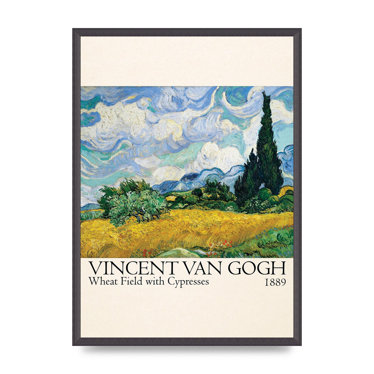 Vincent Van Gogh Wheat Field With Cypresses 1889 Wall Art - A2 framed