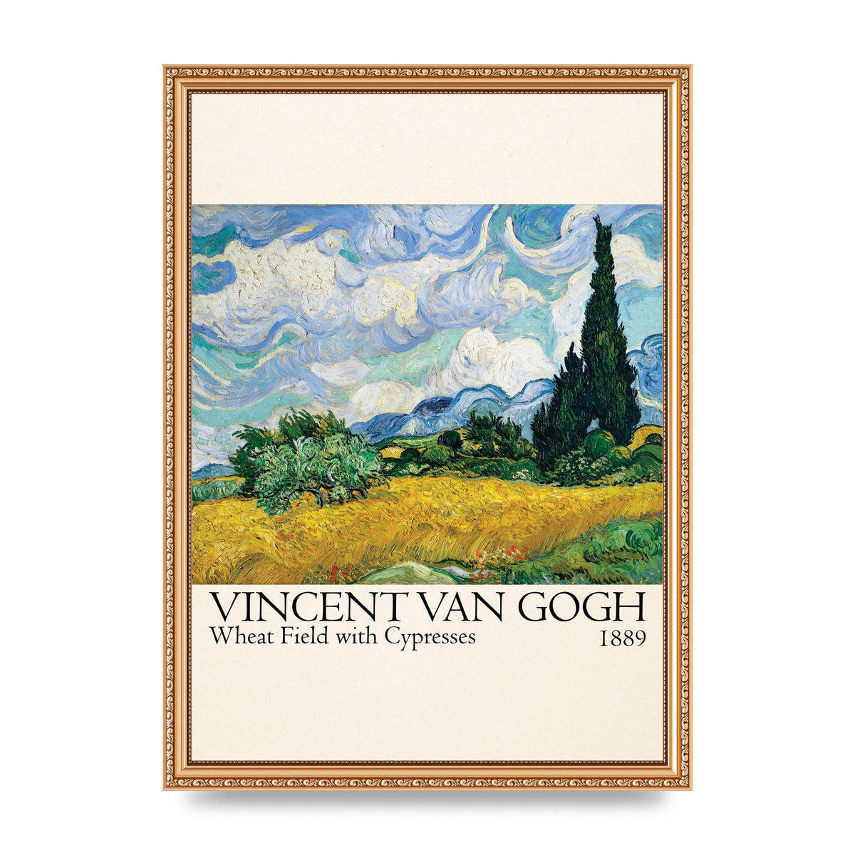 Vincent Van Gogh Wheat Field With Cypresses 1889 Wall Art - A3 framed