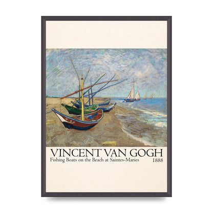 Vincent Van Gogh Fishing Boats On The Beach At Saintes Maries 1888 Printed Poster - A2 framed