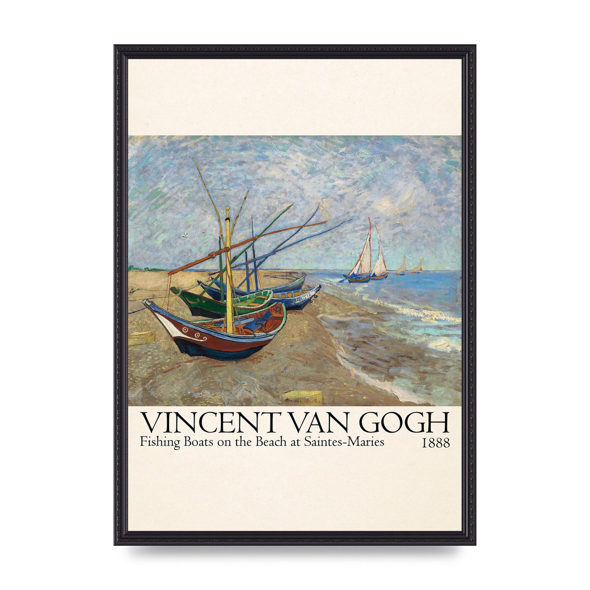Vincent Van Gogh Fishing Boats On The Beach At Saintes Maries 1888 Printed Poster - A2 framed