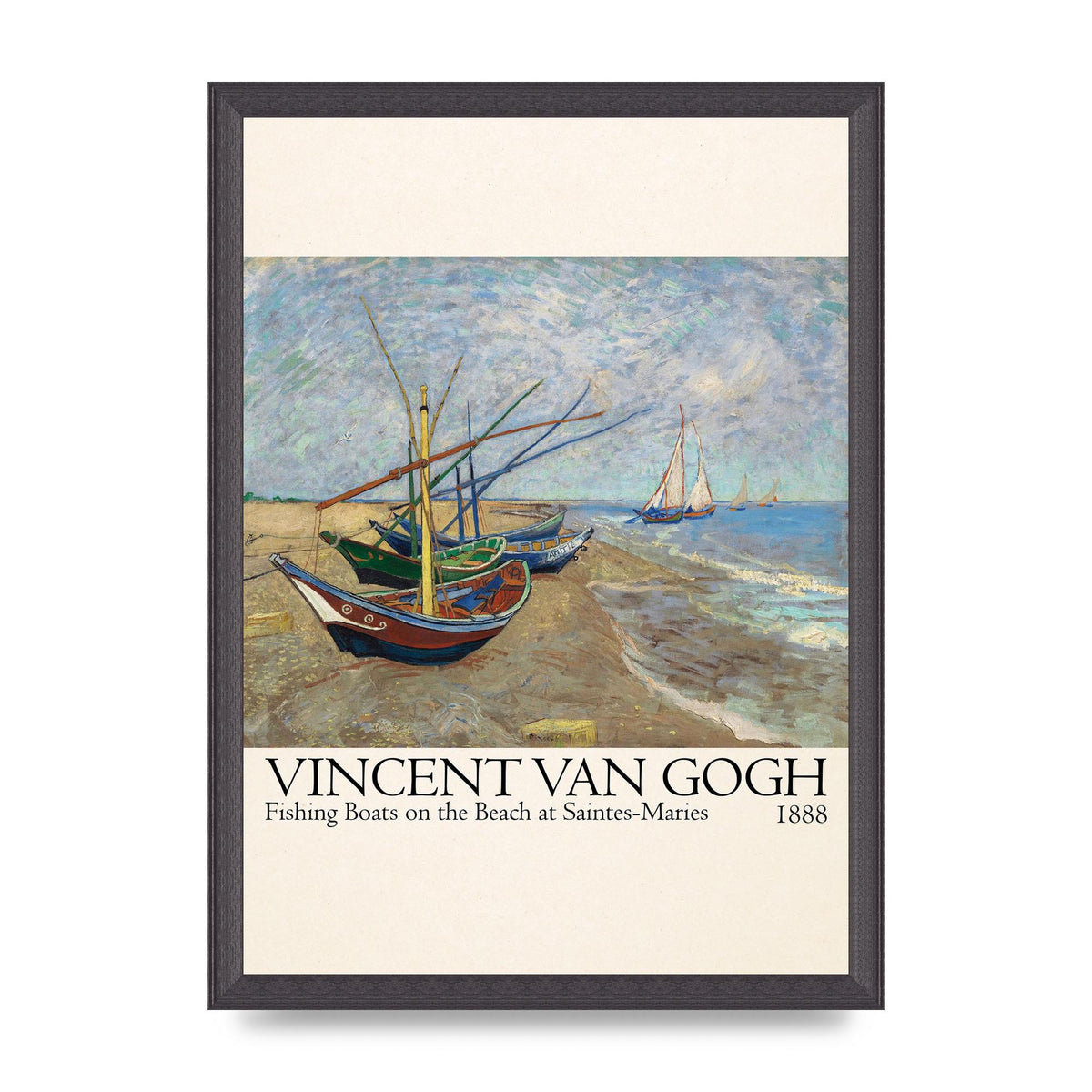Vincent Van Gogh Fishing Boats On The Beach At Saintes Maries 1888 Printed Poster - A3 framed