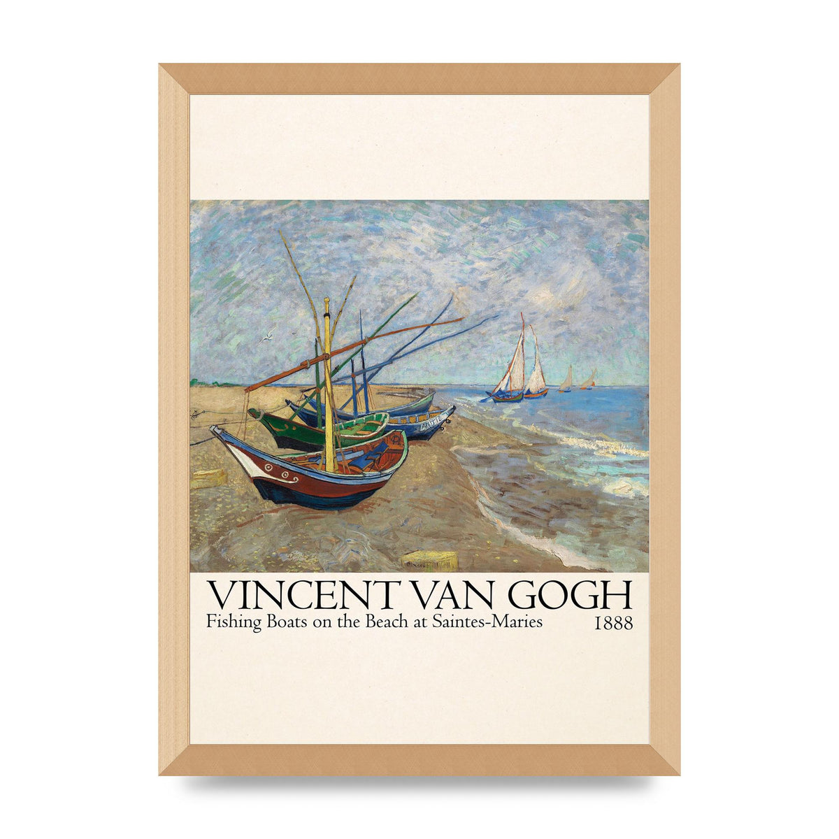 Vincent Van Gogh Fishing Boats On The Beach At Saintes Maries 1888 Printed Poster - A3 framed