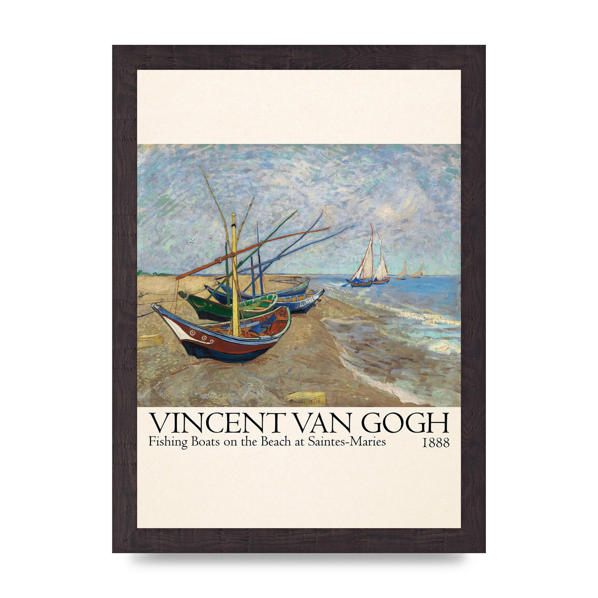 Vincent Van Gogh Fishing Boats On The Beach At Saintes Maries 1888 Printed Poster - A4 framed