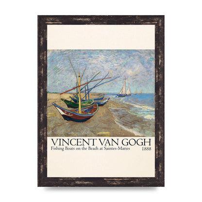 Vincent Van Gogh Fishing Boats On The Beach At Saintes Maries 1888 Printed Poster - A4 framed
