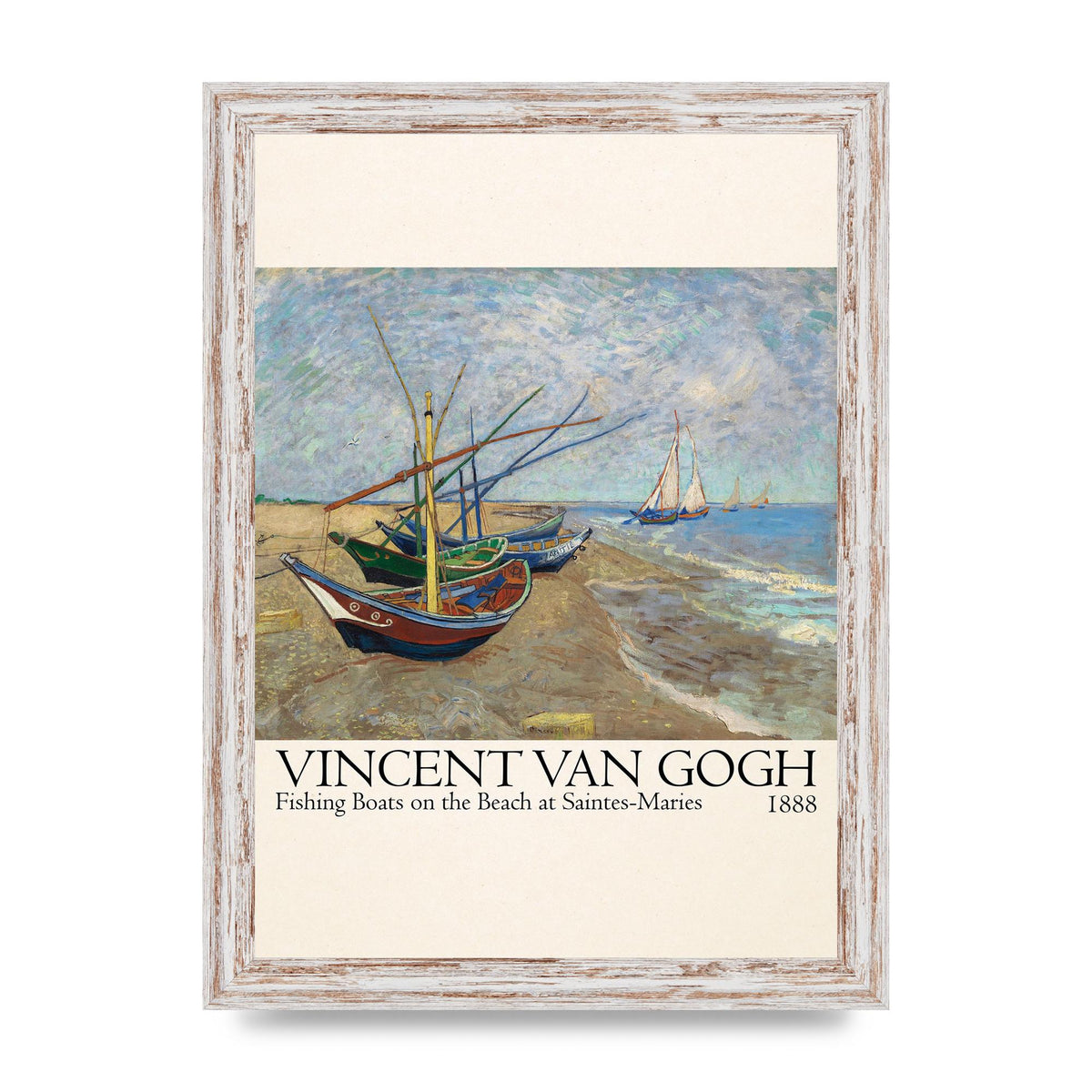 Vincent Van Gogh Fishing Boats On The Beach At Saintes Maries 1888 Printed Poster - A4 framed