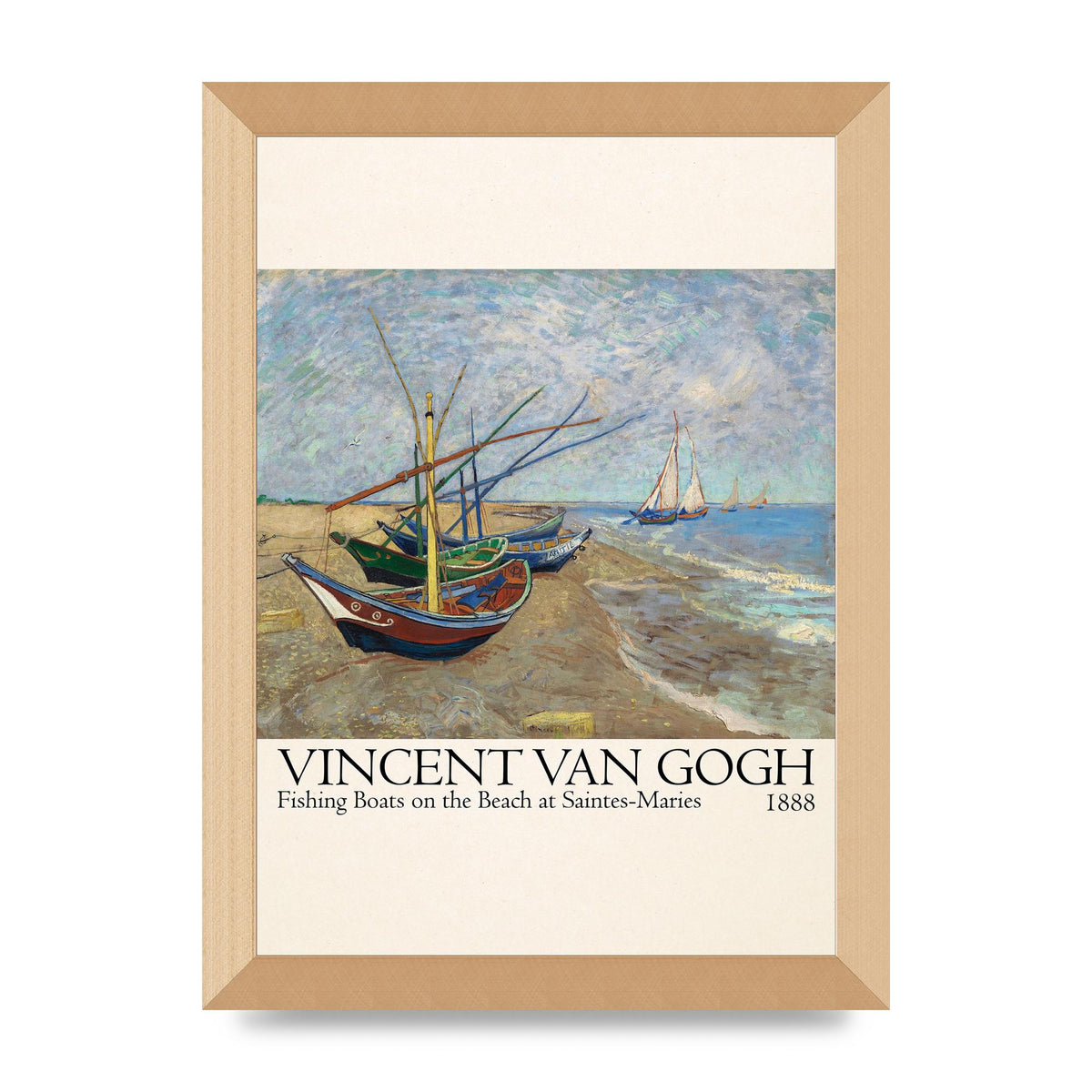 Vincent Van Gogh Fishing Boats On The Beach At Saintes Maries 1888 Printed Poster - A4 framed