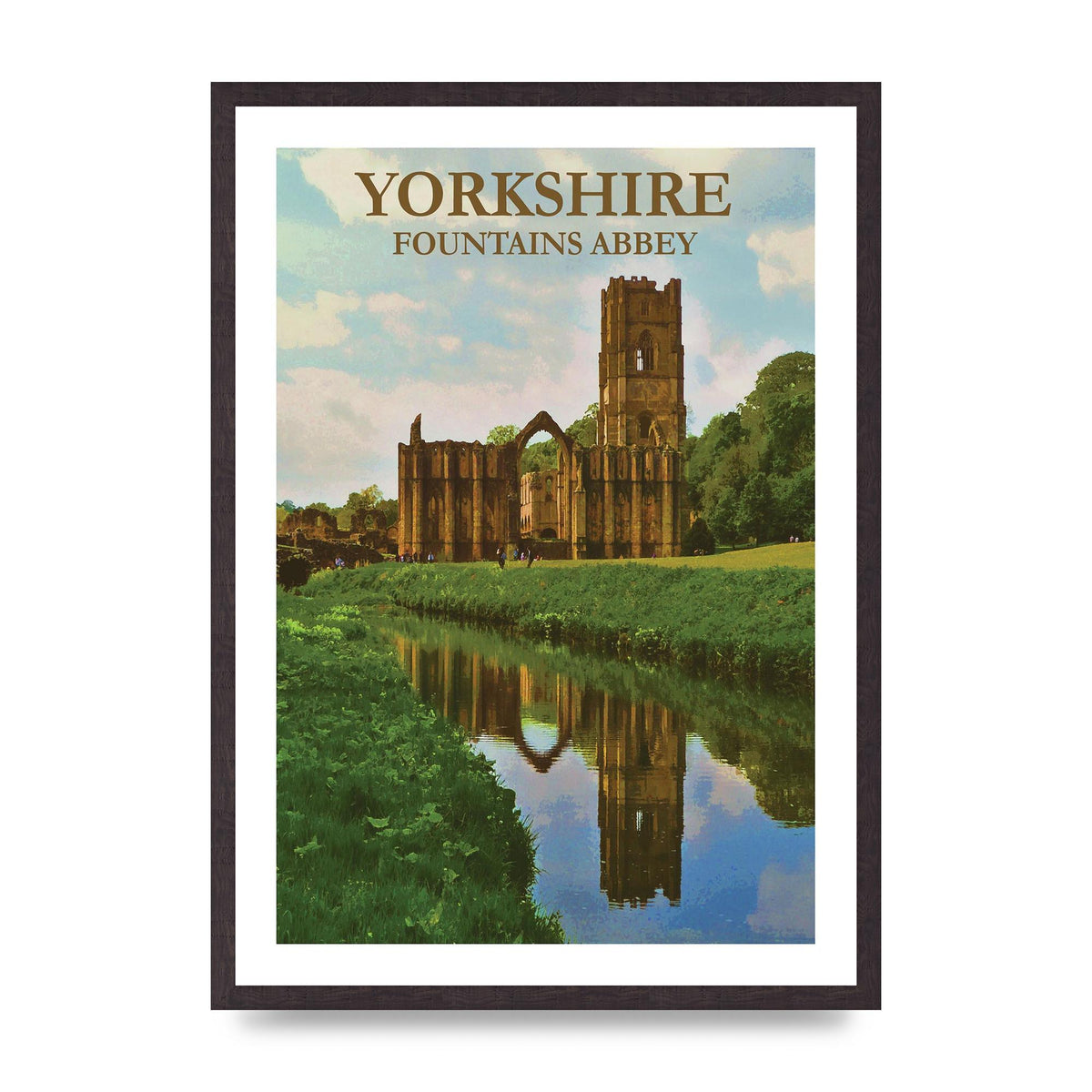 Travel Poster Yorkshire Fountains Abbey Wall Art - A2 framed