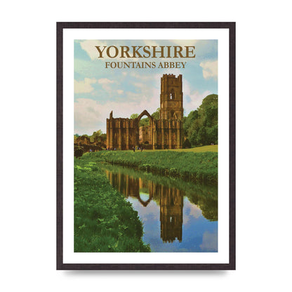 Travel Poster Yorkshire Fountains Abbey Wall Art - A2 framed