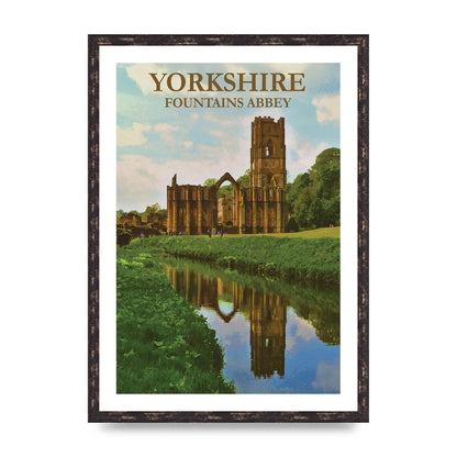 Travel Poster Yorkshire Fountains Abbey Wall Art - A2 framed