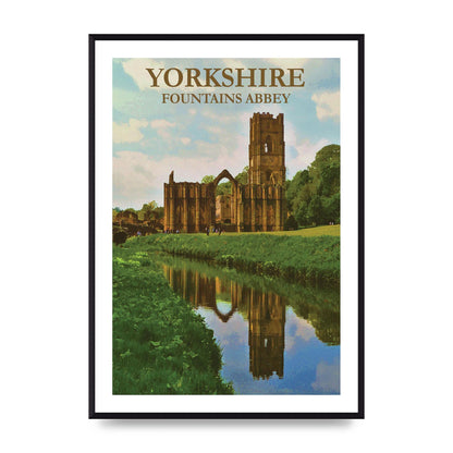 Travel Poster Yorkshire Fountains Abbey Wall Art - A2 framed