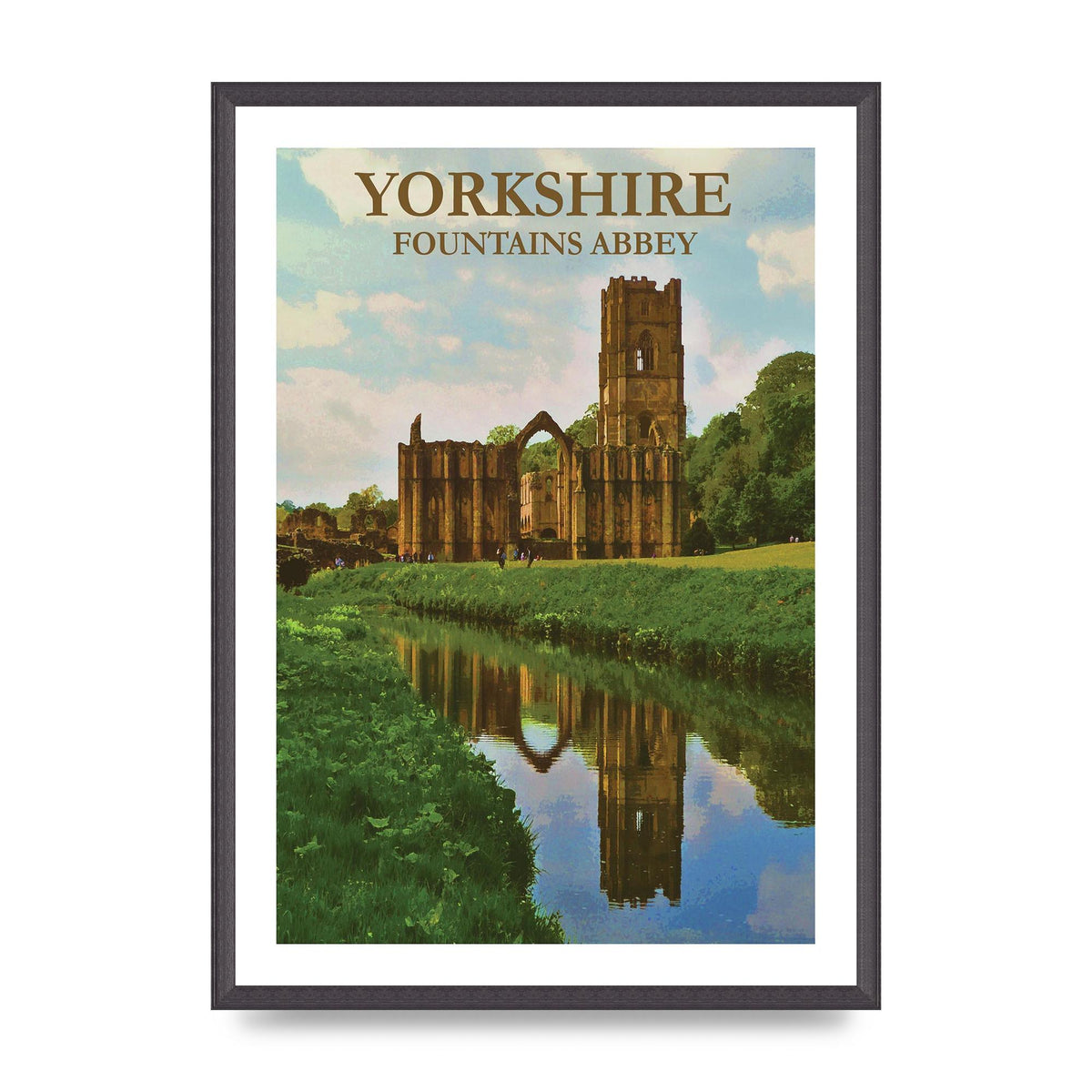 Travel Poster Yorkshire Fountains Abbey Wall Art - A2 framed