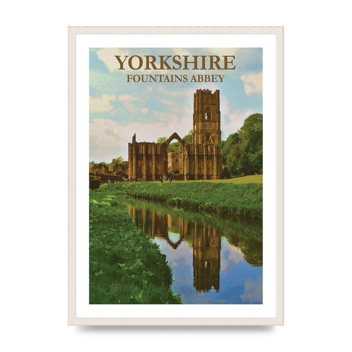 Travel Poster Yorkshire Fountains Abbey Wall Art - A2 framed