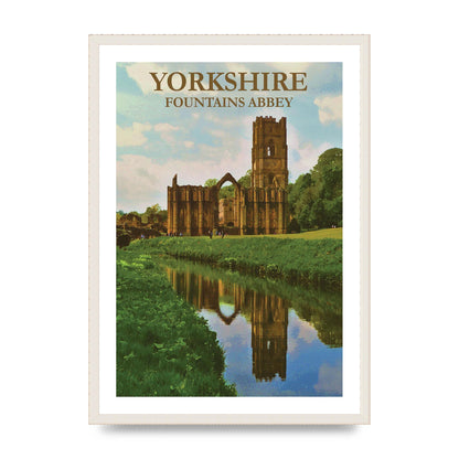 Travel Poster Yorkshire Fountains Abbey Wall Art - A2 framed