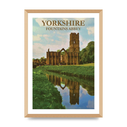 Travel Poster Yorkshire Fountains Abbey Wall Art - A2 framed