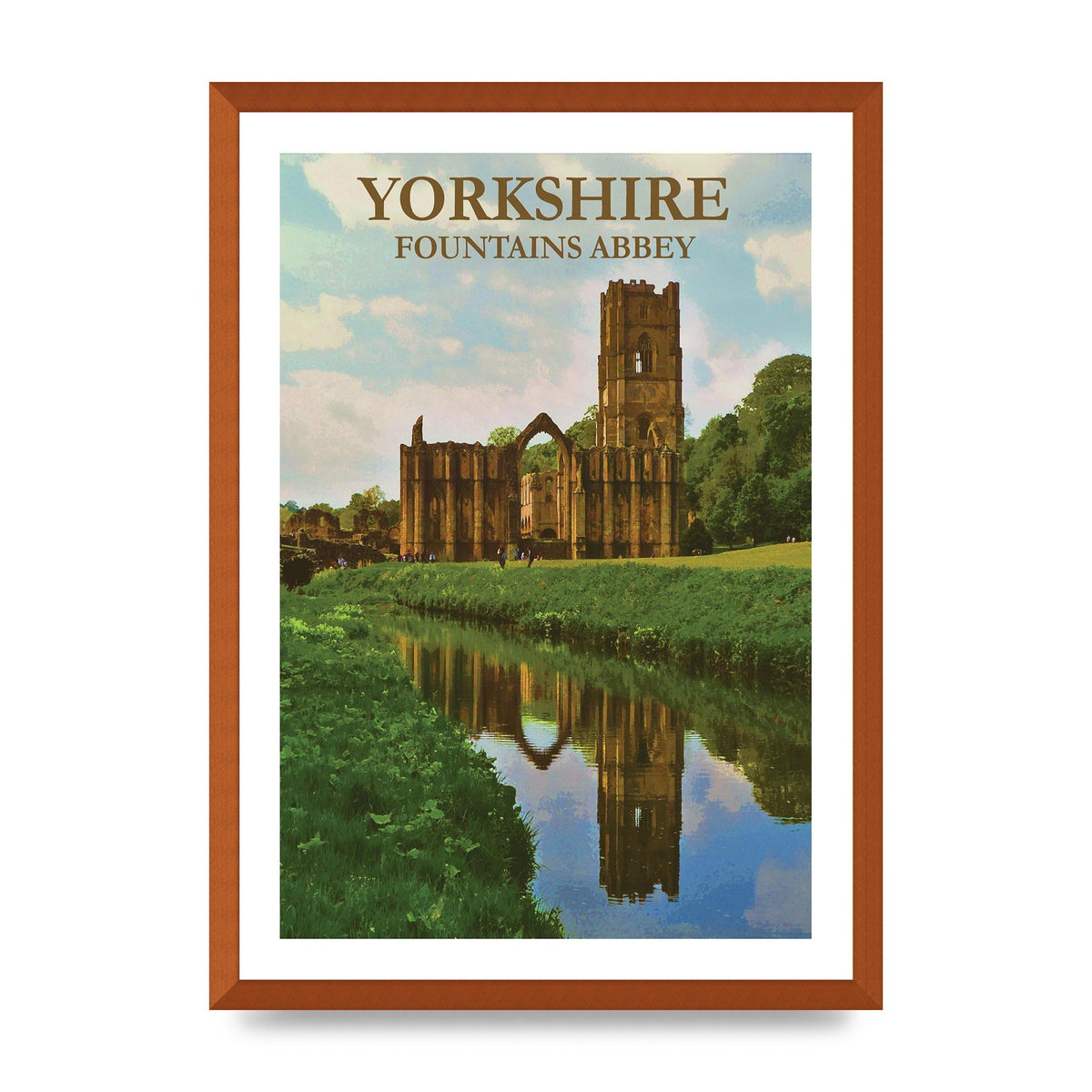 Travel Poster Yorkshire Fountains Abbey Wall Art - A2 framed