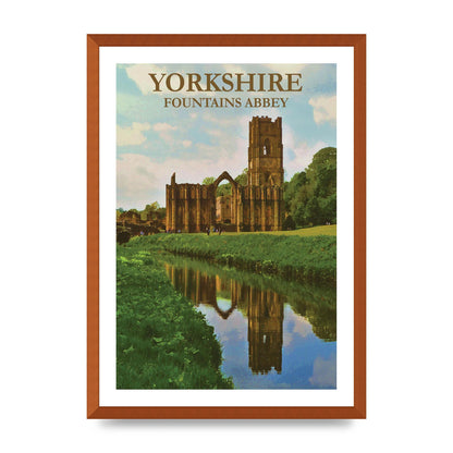 Travel Poster Yorkshire Fountains Abbey Wall Art - A2 framed