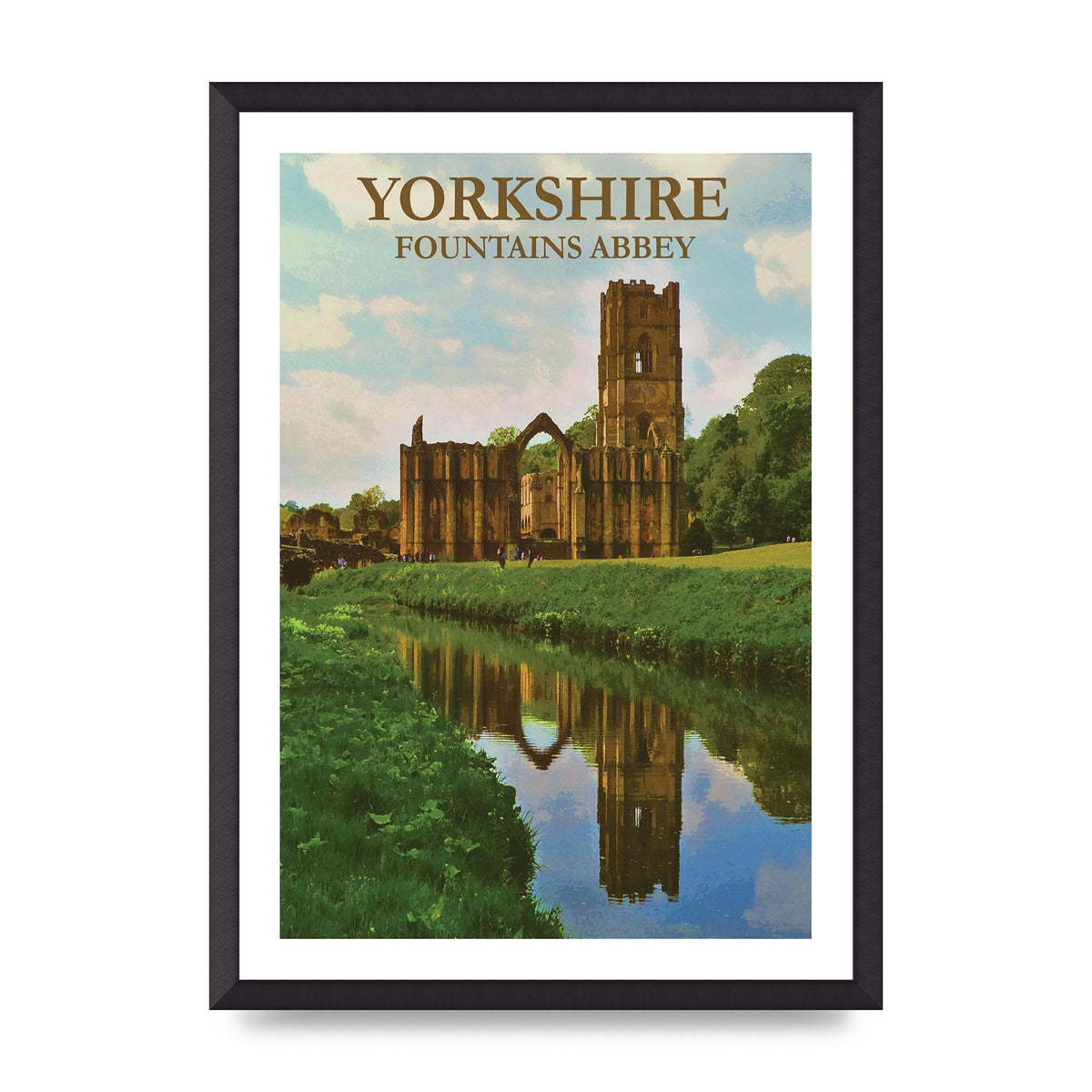 Travel Poster Yorkshire Fountains Abbey Wall Art - A2 framed