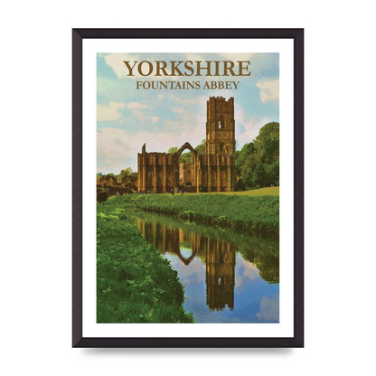 Travel Poster Yorkshire Fountains Abbey Wall Art - A2 framed