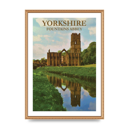 Travel Poster Yorkshire Fountains Abbey Wall Art - A2 framed