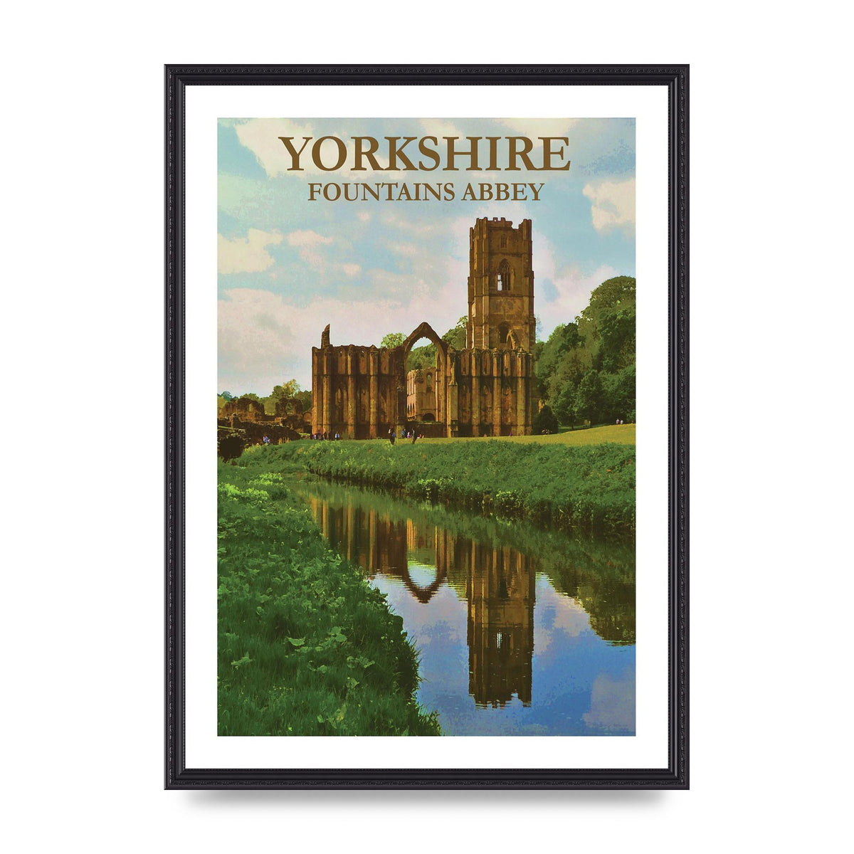 Travel Poster Yorkshire Fountains Abbey Wall Art - A2 framed