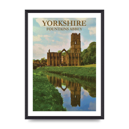 Travel Poster Yorkshire Fountains Abbey Wall Art - A2 framed