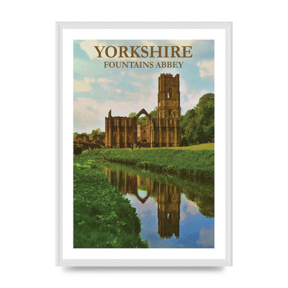 Travel Poster Yorkshire Fountains Abbey Wall Art - A2 framed