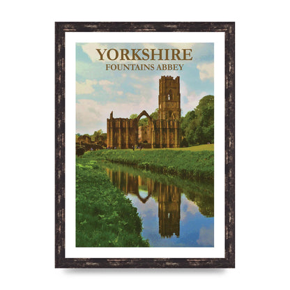 Travel Poster Yorkshire Fountains Abbey Wall Art - A3 framed