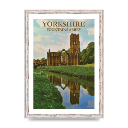 Travel Poster Yorkshire Fountains Abbey Wall Art - A3 framed