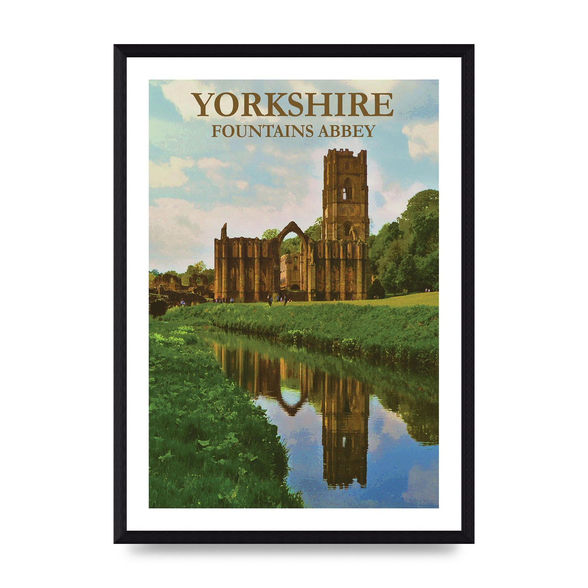 Travel Poster Yorkshire Fountains Abbey Wall Art - A3 framed