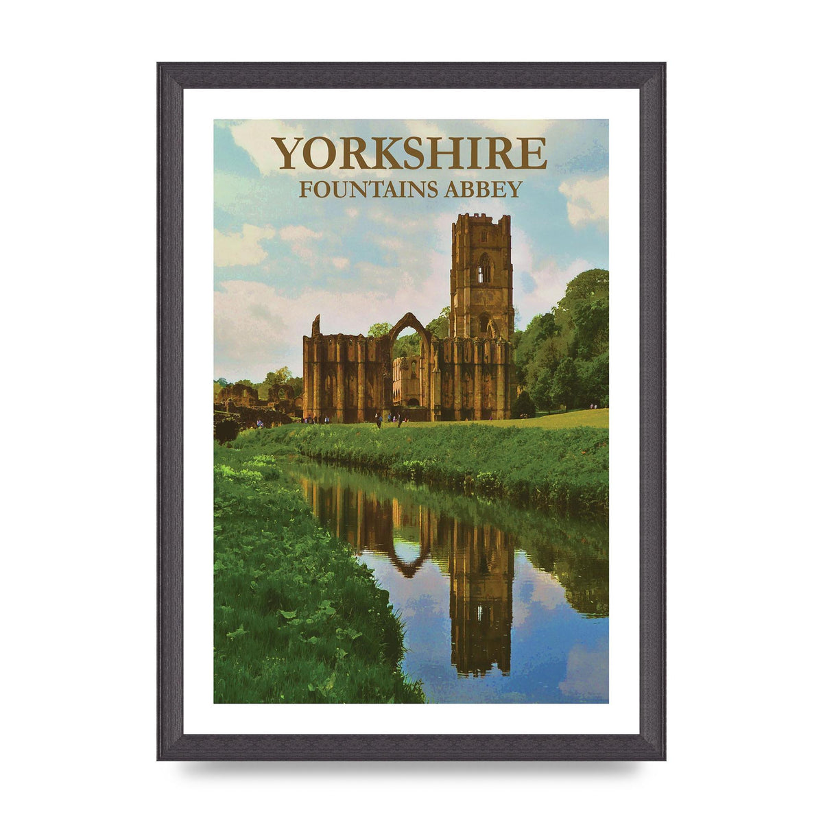 Travel Poster Yorkshire Fountains Abbey Wall Art - A3 framed