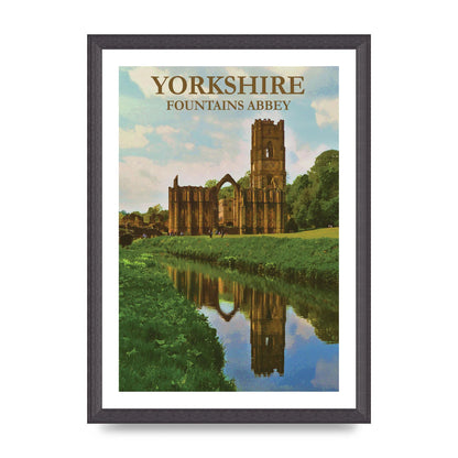 Travel Poster Yorkshire Fountains Abbey Wall Art - A3 framed