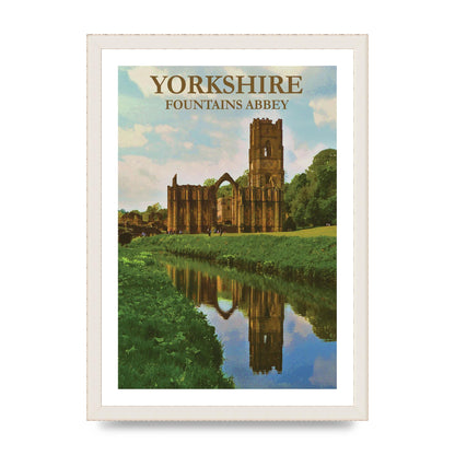 Travel Poster Yorkshire Fountains Abbey Wall Art - A3 framed
