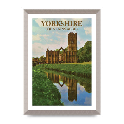 Travel Poster Yorkshire Fountains Abbey Wall Art - A3 framed