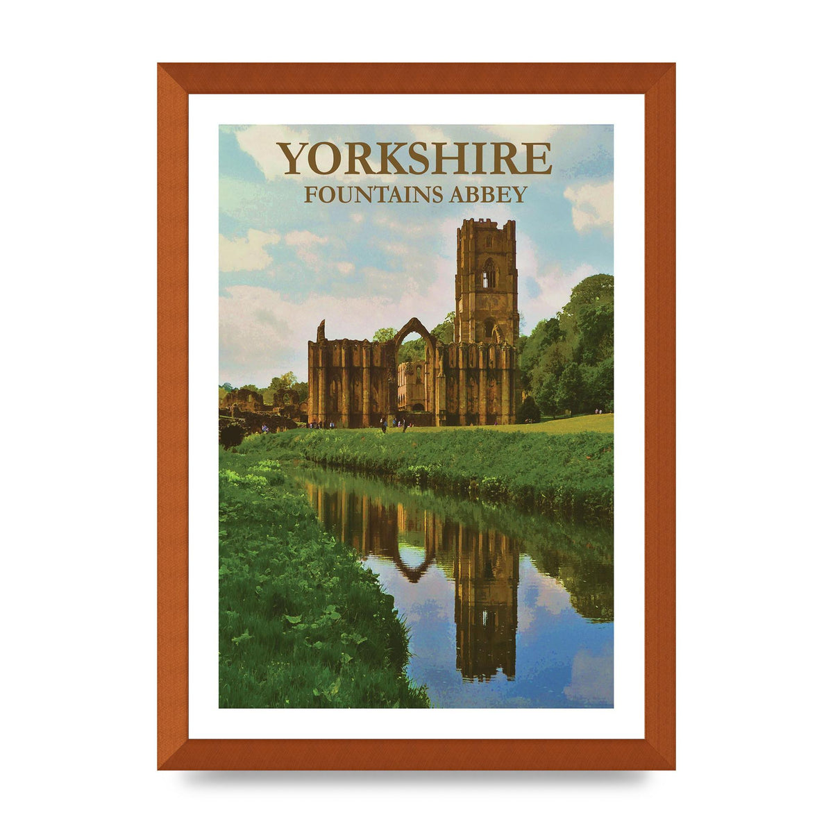 Travel Poster Yorkshire Fountains Abbey Wall Art - A3 framed