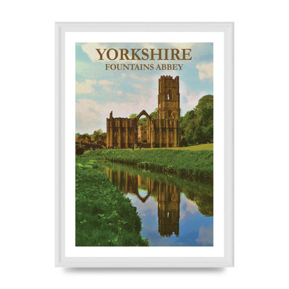 Travel Poster Yorkshire Fountains Abbey Wall Art - A3 framed