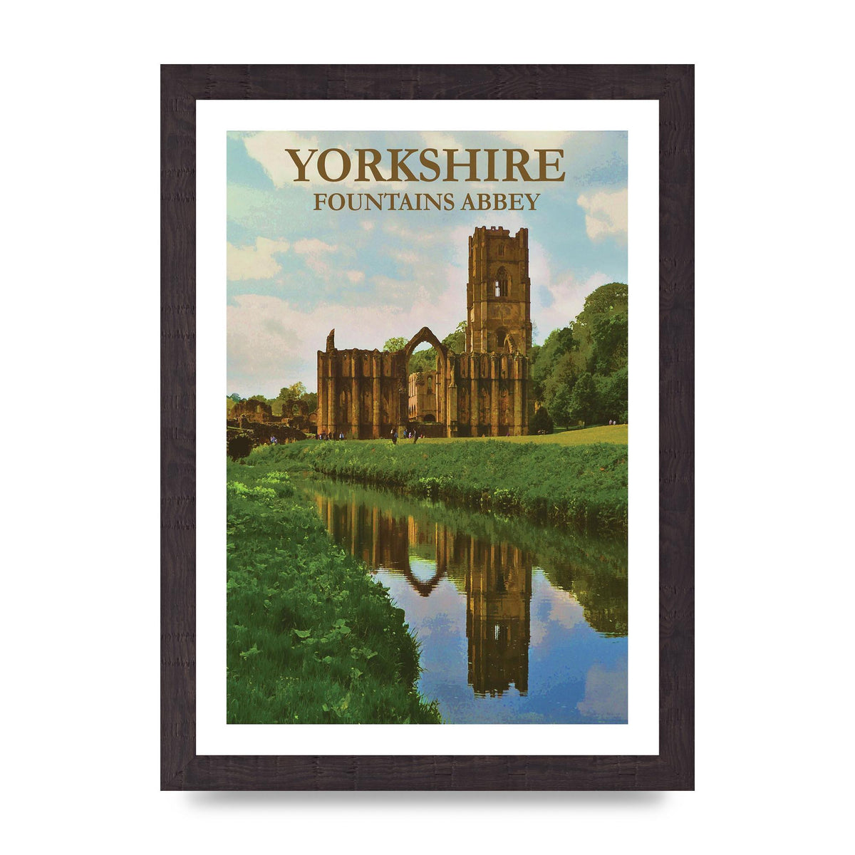 Travel Poster Yorkshire Fountains Abbey Wall Art - A4 framed
