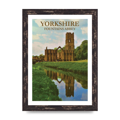 Travel Poster Yorkshire Fountains Abbey Wall Art - A4 framed