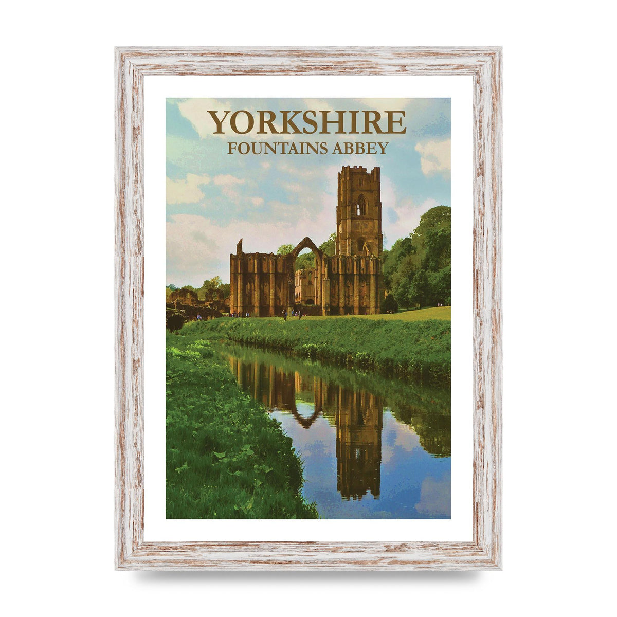 Travel Poster Yorkshire Fountains Abbey Wall Art - A4 framed