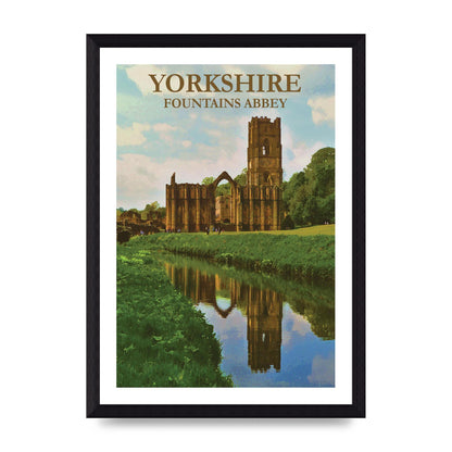 Travel Poster Yorkshire Fountains Abbey Wall Art - A4 framed