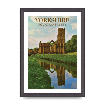 Travel Poster Yorkshire Fountains Abbey Wall Art - A4 framed