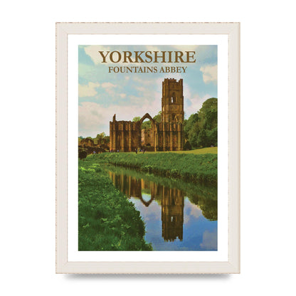 Travel Poster Yorkshire Fountains Abbey Wall Art - A4 framed